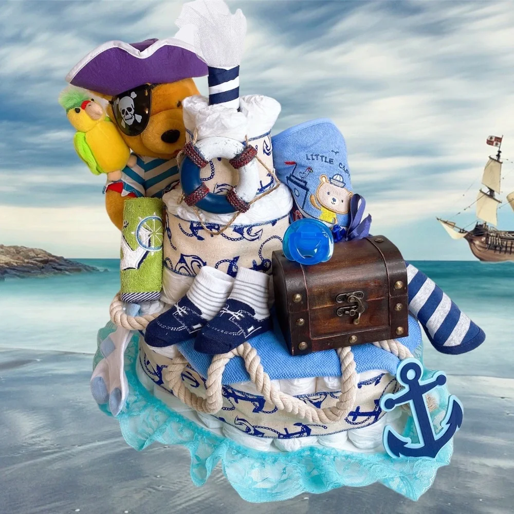 Pirate Ship Diaper Cake, Nautical Themed